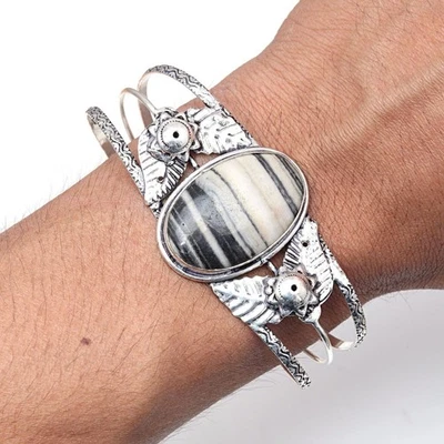 Pulseras brazalete de joyería hechas a mano con piedras preciosas de jaspe de hoja 7"" ajustables Foto 1 de 4