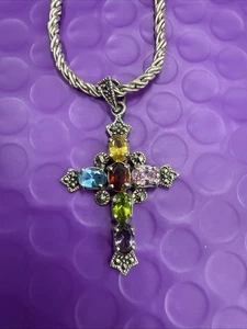 ⭐️Wunderschöne Halskette mit Kreuzanhänger Sterlingsilber aus buntem Stein - Bild 1 von 5
