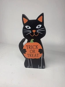 Cat Pumpkin Halloween Trick Or Treat Wood Table Decor Wooden Tabletop Decoration - Picture 1 of 3