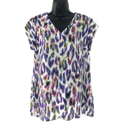 Top de plumas multicolor con estampado de plumas CAbi # 5027 para mujer talla pequeña    Foto 1 de 4