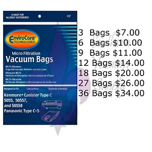 SEARS KENMORE TYPE C VACUUM BAGS FOR MODELS 5055, 50557 AND 50588 - Picture 1 of 1