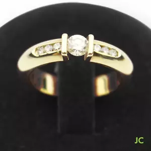 Anello di tensione oro giallo 585 7 diamanti taglio brillante circa 040 ct - Foto 1 di 8