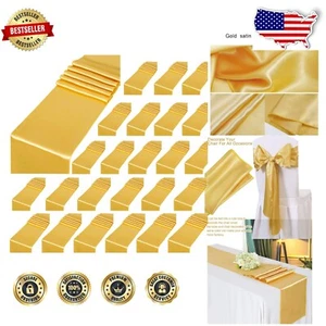Luxurious 12x108” Gold Satin Table Runners - 24 Pack for Parties & Banquets - Picture 1 of 9