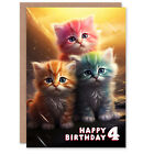 4th Birthday Greeting Card Cute Rainbow Kittens Kids Age 4 Year Old Child