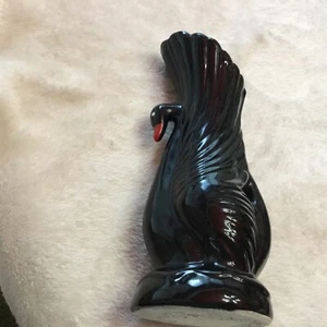 Vintage 1980's 8” Black Ceramic Swan Bird Floral Vase Art Deco - Picture 1 of 11
