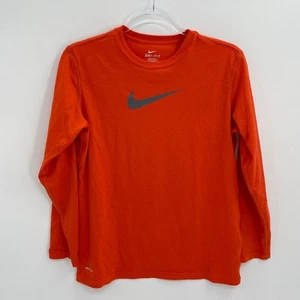 NIKE Youth Long Sleeve Shirt Size XL Orange Swoosh Logo Jersey Knit Layering - Picture 1 of 6
