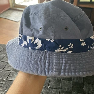 Buschhut Bucket Cap Krempe Hawaii Hibiskus Blumen blau Canvas - Bild 1 von 5
