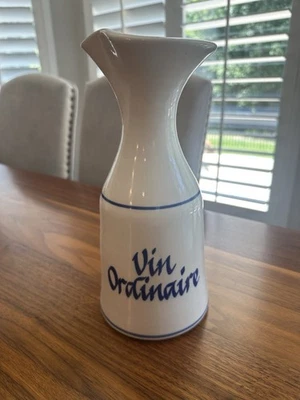 De Colección Azul/BLANCO Gres Broma Vino Decantador Vajilla "Vin Ordinarie"="Vino Barato" Foto 1 de 4