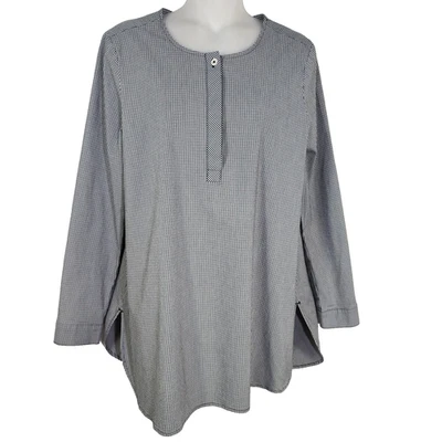 Top túnica J. Jill para mujer mediano negro cuadros guinga minimalista Lagenlook Popover Foto 1 de 4