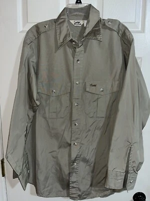 VTG Duxbak shirt mens xl Khaki Safari Outdoor Button Fly Fishing Embroidered  - Image 1 of 4