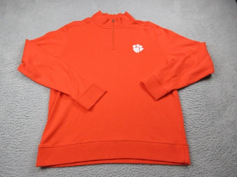 Clemson Tigers Sweater Mens Adult Medium Orange Logo Quarter Zip Sweatshirt Cover