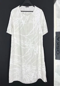 Women's OSKA Linen White Dress Pattern A-Line Dress Size 3 UK 16 US 12 - Picture 1 of 15