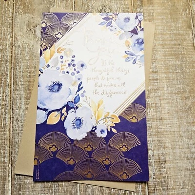 Tarjeta de agradecimiento American Greetings 6x8 azul oscuro dorado abanicos florales amarillo Foto 1 de 4