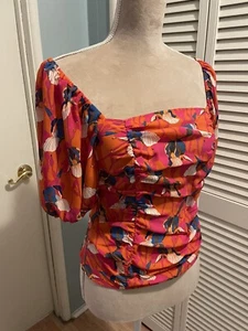 Rose & Olive Bluse Sinched Damen Medium Orange Blumen Tropical Schulterfrei Neu mit Etikett - Bild 1 von 21