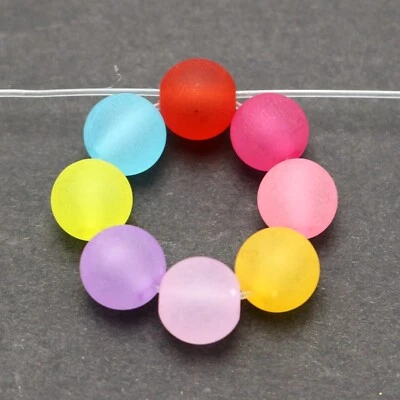 200 Mixed Color Frost Acrylic Round Beads 8mm Smooth Ball DIY Bracelet Earring - Image 1 of 4