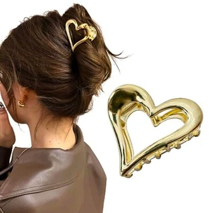 Valentine's Day Hair Clips for Women and Girls Metal Gold Heart-Shaped Claw C... - Picture 1 of 7