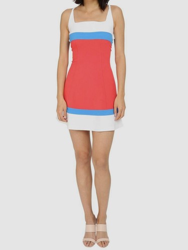 $995 Dsquared2 abito donna rosso blu scollo quadrato senza maniche aderente e svasato taglia XS