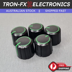 5PCS 15x13.5mm Plastic Black Knob with Green Power Symbol for Spline 6MM Pot - Picture 1 of 4