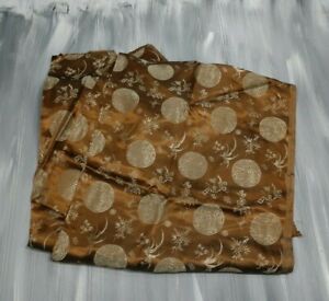 Vintage Asian Print Silk Brocade Fabric in Brown Jaquard Woven KIMONO 6+ YARDS