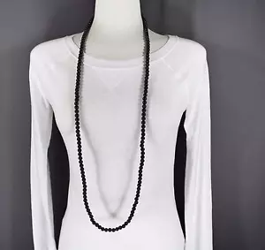 Collana nera super lunga perline 44" perline avvolgente doppio look - Foto 1 di 6