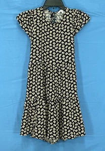 AMERICAN EAGLE Black CREPE Daisy Print KEYHOLE BACK Tiered A-LINE DRESS Sz XXS - Picture 1 of 5