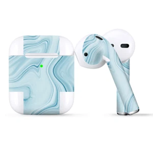 Skins Wraps compatible for Apple Airpods Baby Blue Ice Swirl Marble - Picture 1 of 2