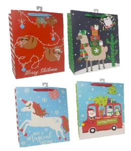 Large Christmas Gift Bags Sloth Unicorn Llama Trendy Designs 4 Bags for Kids - Picture 1 of 5