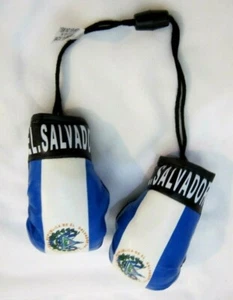Set of 4" Country of El Salvador Boxing Gloves Rear View Mirror Hangers-New! - Picture 1 of 3