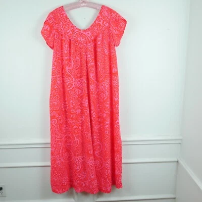 Maxi Vestido Hawaiano Vintage Sun Fashions of Hawaii Talla 14 Rosa Neón Paisley Años 70 Foto 1 de 4
