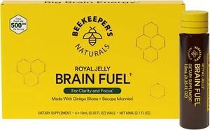 Beekeeper's Naturals Royal Jelly Brain Fuel, 6ct 60ml 2.1floz EXP Feb-2025 - Picture 1 of 7