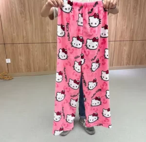 Hello Kitty Pajama Pants Y2k Fairy Sanrio Flannel Autumn Warm Women Pant Fashion - Picture 1 of 10
