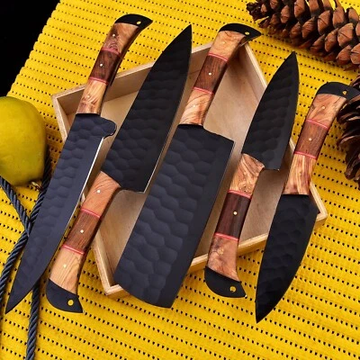 DAMASCUS CUSTOM HANDMADE FORGED CARBON STEEL CHEF KNIFE KITCHEN KNIVES CHEF SET X158