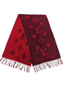 Louis Vuitton Monogram Reykjavik Scarf Cherry Red 100%Cashmere Made in UK. - Picture 1 of 6