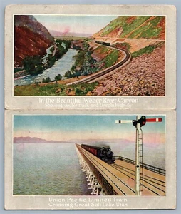 UNION PACIFIC LTD TRAIN RAILROAD UTAH FOLDING DOUBLE ANTIQUE POSTCARD - Imagen 1 de 2
