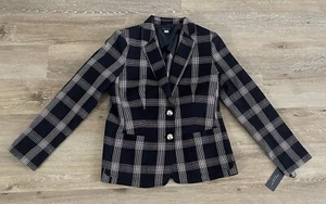 Tommy Hilfiger Plaid Tailored Blazer Silver Buttons Womens Sz 14 Navy NWT $139 - Picture 1 of 10