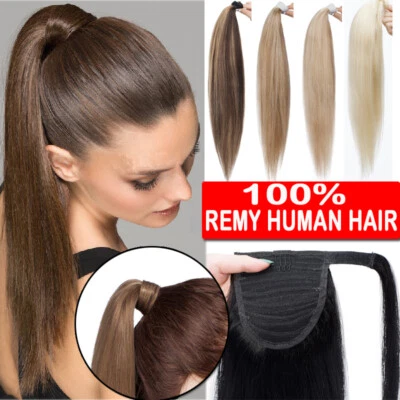 100% Real New Clip In REMY HUMAN Hair Extension Pony Tail Wrap Around Ponytail L - Image 1 of 4