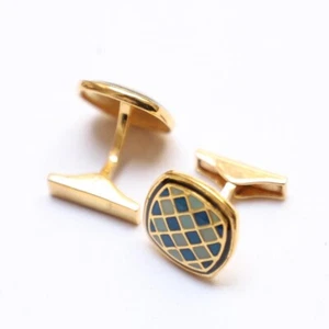 Mosaic Cufflinks - Blue & Turquoise Enamel Silver Cufflinks - Men's Dress Gift - Picture 1 of 5