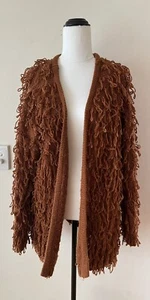 Crossroads Burnt Orange Loop Knit Cardie Shaggy Loop Cardigan Size L - Picture 1 of 3
