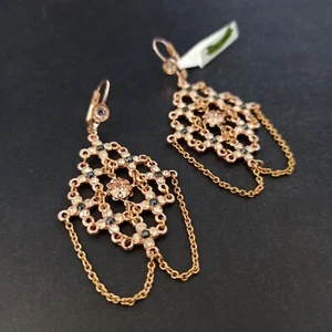 Michal Negrin Earrings Articulated Mesh Rose Gold Plated Cocktail Crystals Deco - Picture 1 of 14