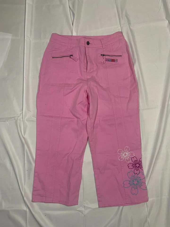 y2k 2000s Disney Channel Lizzie McGuire Girls Capri Pink Floral Pants 16 - Image 1 of 4
