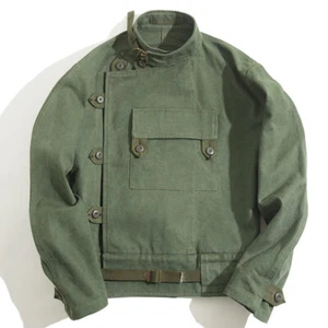Men's Vintage Swedish Motocycle Jacket Cotton Army Military Workwear Coat - Picture 1 of 8