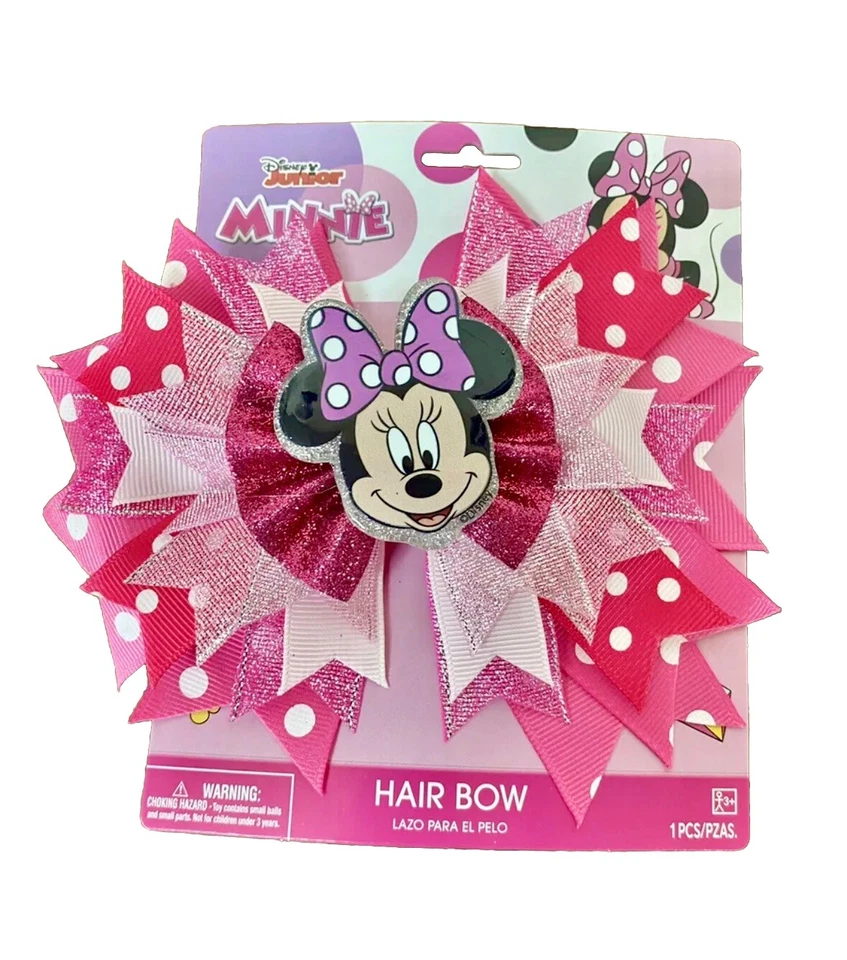 Disney Minnie Mouse Lazo de Pelo Niña Grande Rosas, Rojo, Blanco, Negro Nuevo Foto 1 de 4