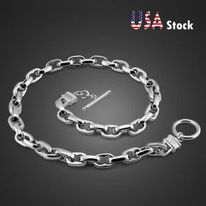 925 Sterling Silver 9mm Oval Link Chain Two Locks Necklace for Men & Women 22" - Picture 1 of 6