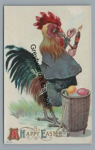 Postal de colección de iluminación de gallo vestido antropomórfico feliz pascua - Imagen 1 de 2