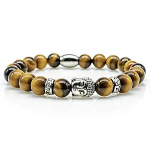 Tigerauge Armband Bracelet Perlenarmband Buddhakopf S 8mm Edelstahl Klasse A+ - Bild 1 von 2