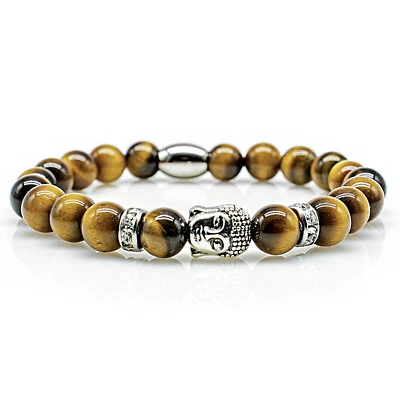 Tigerauge Armband Bracelet Perlenarmband Buddhakopf S 8mm Edelstahl Klasse A+ - Bild 1 von 2