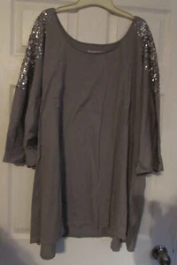 Unworn ROAMAN's size 4x 34/36 cotton/poly gray/sequin DRESSY blouse shirt top - Picture 1 of 8
