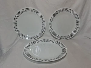 Set of 3 Corelle Bayside Dots Black Dinner Plates, Vitrelle, USA 10.25 Inch, - Picture 1 of 6