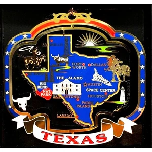 Texas Ornament State Shape, Landmarks, Cities, Large Colored Brass - Picture 1 of 6