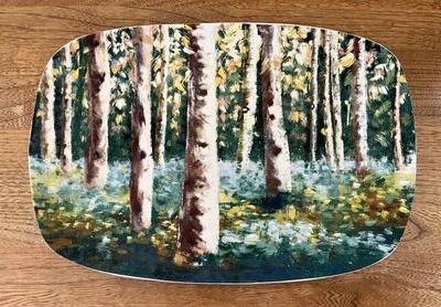 "Bandeja para servir ovalada oblonga bosque abedul 1 charcutería LG 11x16""" Foto 1 de 4